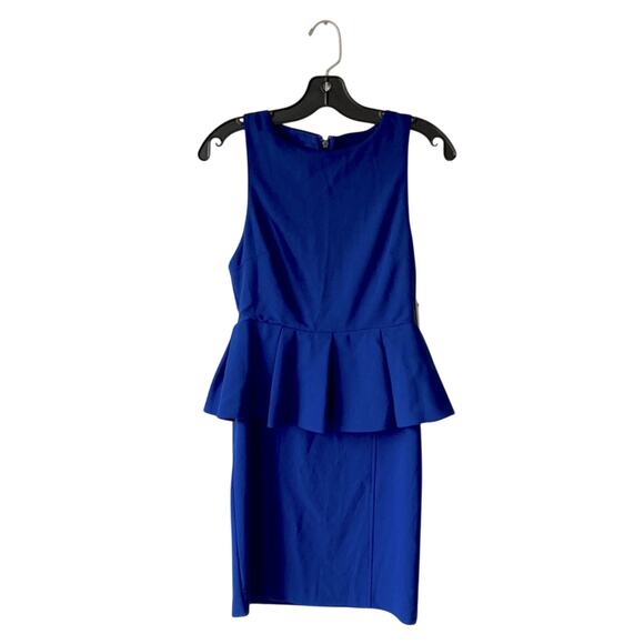 ALICE + OLIVIA Peplum Dress Womens Sz 2 Blue Mesh Back Cocktail Glam - Picture 1 of 9